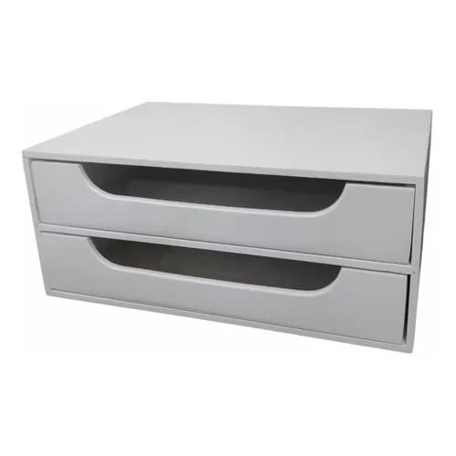 Organizador Branco Decorativo Com Duas Gavetas Tamanho A4 Base Monitor