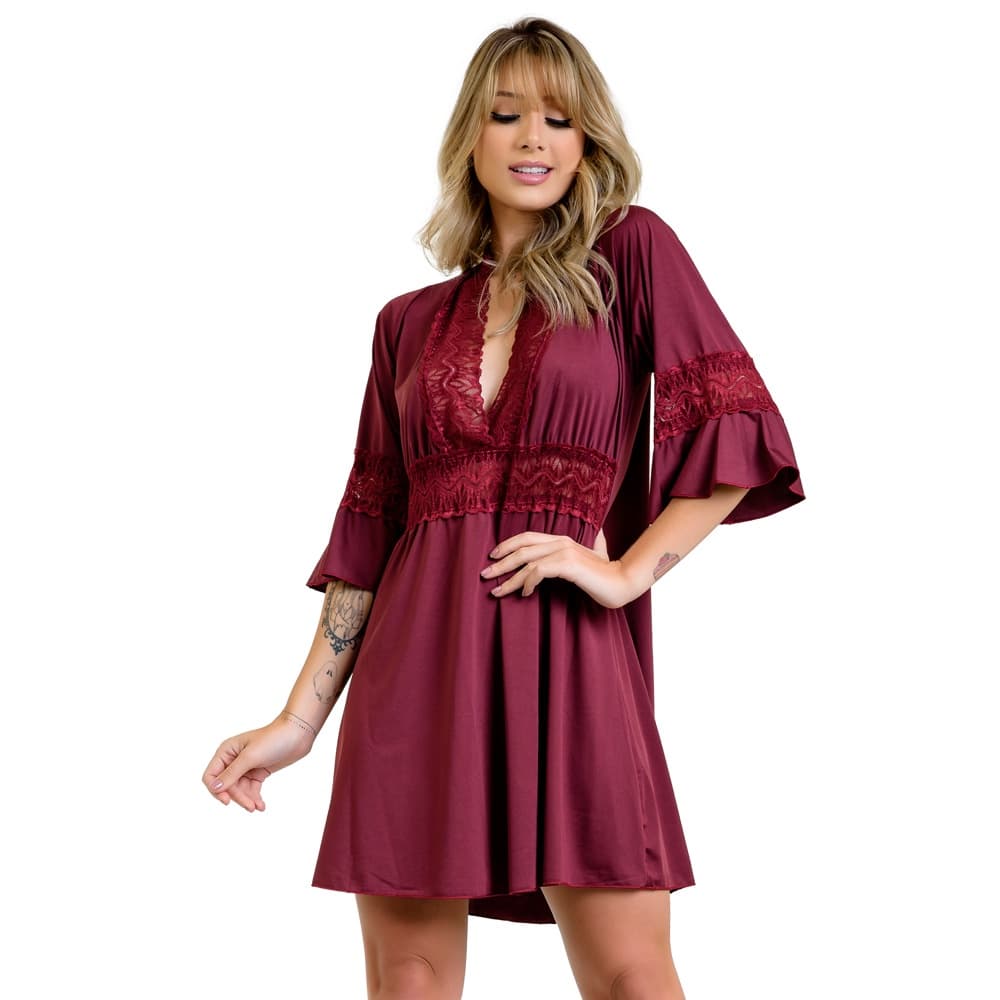 Camisola Amamentação Detalhe Em Renda Manga Bufante Lindas Cores | 842