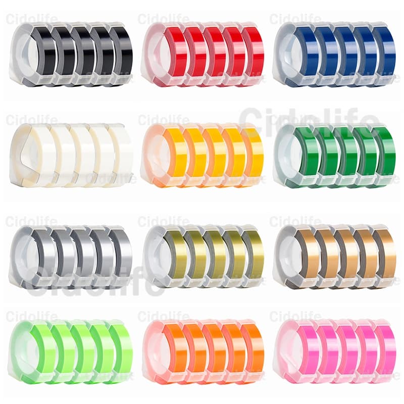 5 Rolos De 9mm De Fitas De Etiquetas De Gofragem 3D Compatíveis Com A Impressora Dymo Para 1540 1610 12965 Motex E101