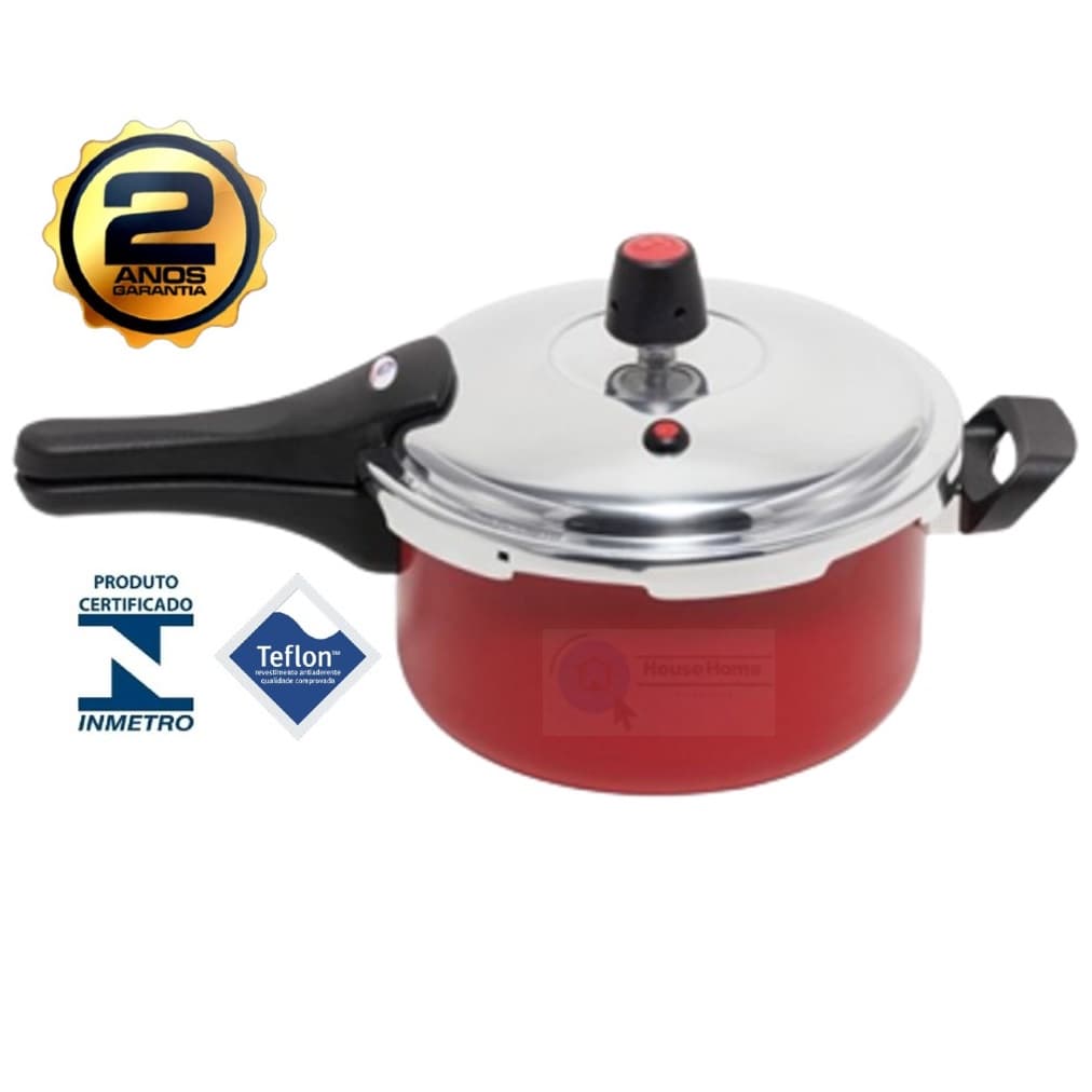 Panela De Pressão 3,0 Litros Fechamento Externo Antiaderente Teflon Vermelho 5 Camadas Teflon Certificado Pelo Inmetro