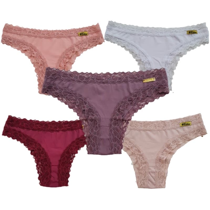 Kit 5 Calcinha Renda Conforto Alta Qualidade em Microfibra Lingerie Moda Feminina