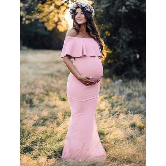 Vestido Gestante Para Fotos Com Babado G04