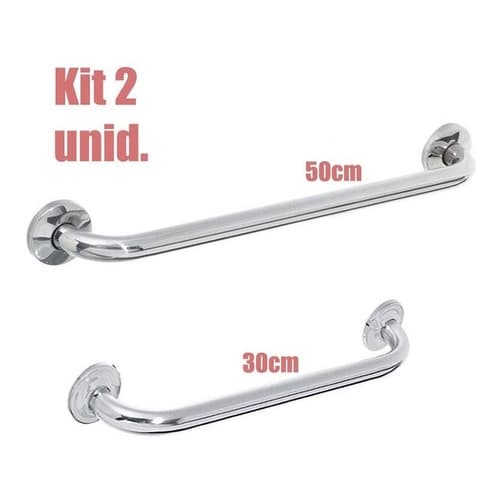 Kit Alça De Apoio Banheiro Inox Barras 30 Cm E 50 Cm Idoso