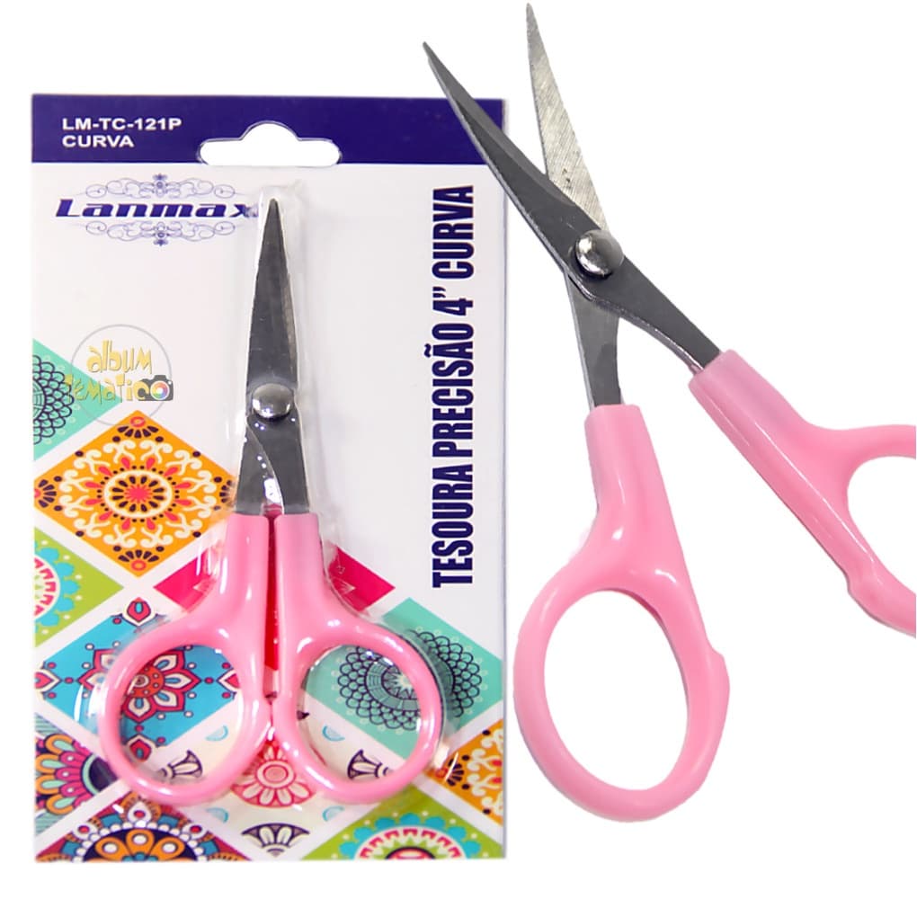 Tesoura Precisão Ponta Curva Cabo Rosa 4 polegadas Lanmax