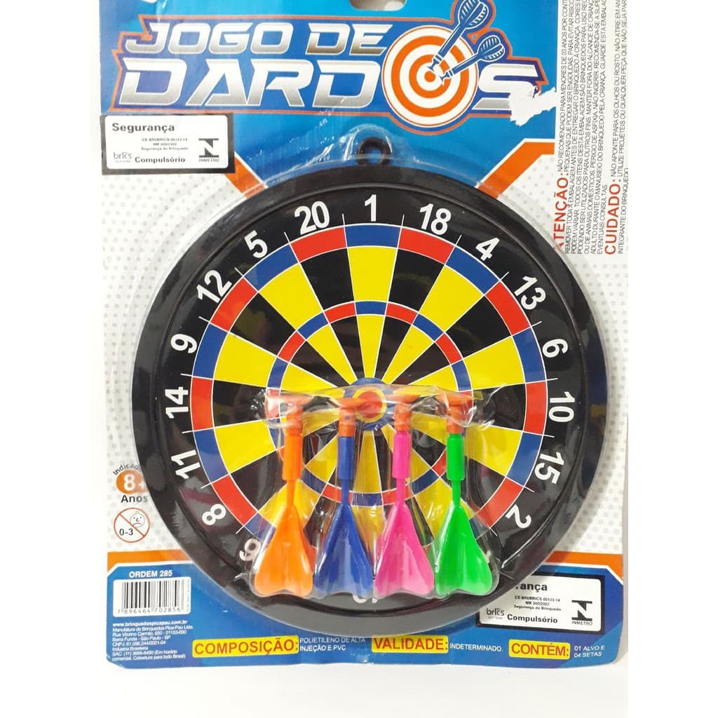 Jogo Dardos Infantil Ponta de Ventosa - Tabuleiro + 4 Dardos