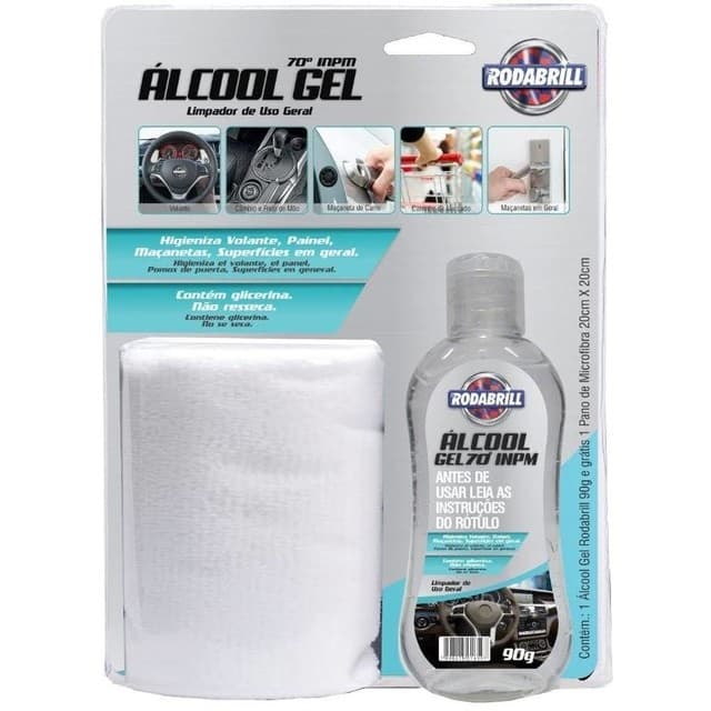 KIT ÁLCOOL GEL LIMPADOR RODABRILL 90G  (ALCOOL GEL 70% + PANO MICROFIBRA)