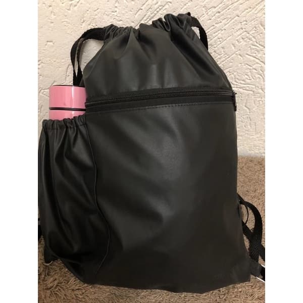 mochila sacola de academia couro sintético impermeável com zíper bolsa para garrafa