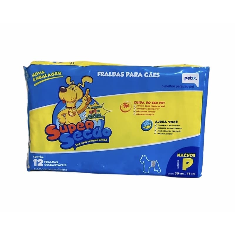 Fralda Super Secão Macho ou Fêmea P Descartável Pet 12 Un Cachorro Cães