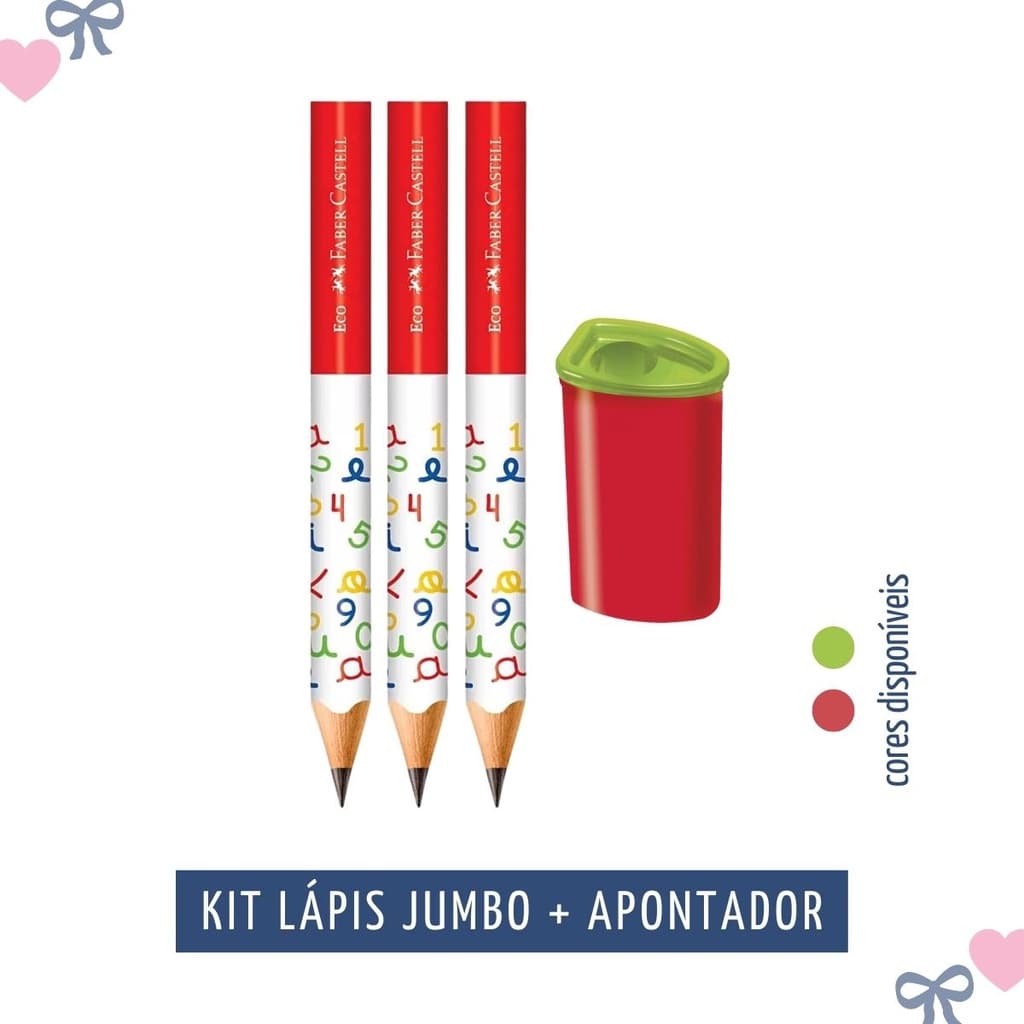 Kit Lapis Jumbo Faber Castell 3 Unidades + 1 Apontador Jumbo