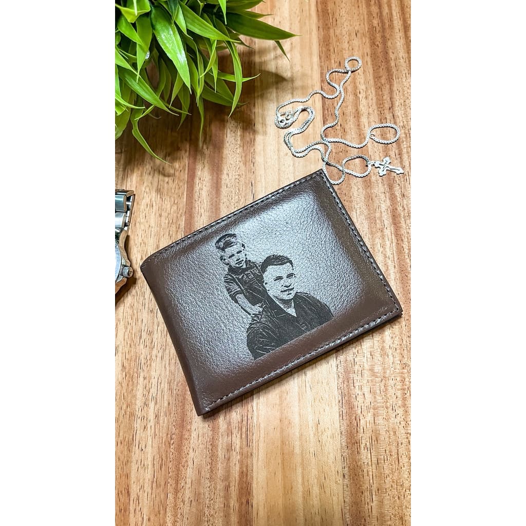 Carteira Masculina em Couro com Porta Cartões Marrom com Foto Personalizada