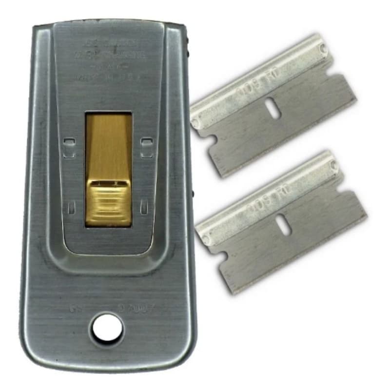 01 Raspador Ratinho inox  + 2 Lâminas de brinde  para limpar  Vidro Insufilm.