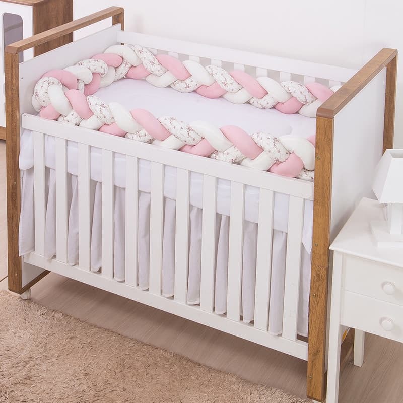 Protetor para Berço Trança 04 Metros Encanto Floral Rosê