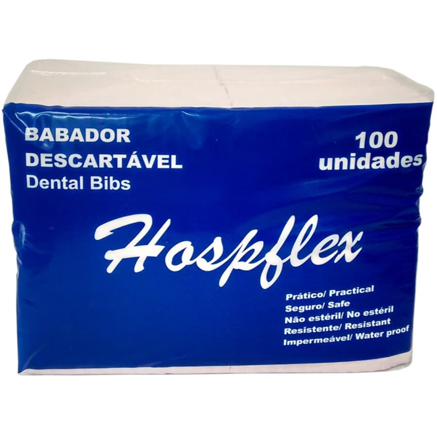 Babador Descartável Branco Bibs Hospflex C/100 Unidades