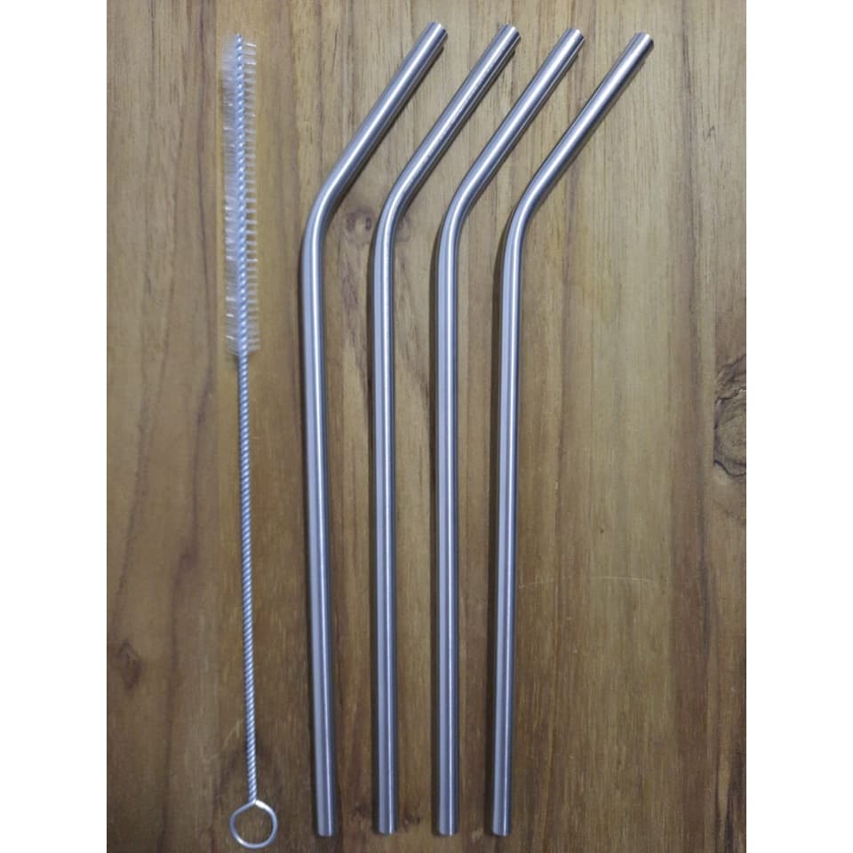 Kit 5 peças com 4 Canudos de aço inox reutilizável sustentável + 1 escova de limpeza