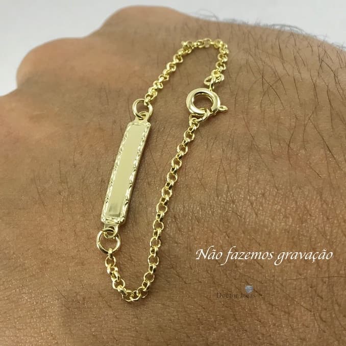 Pulseira Infantil Plaquinha Bebe Recem Nascido Antialérgico 14cm Banhado a Ouro ou Banhada a Prata