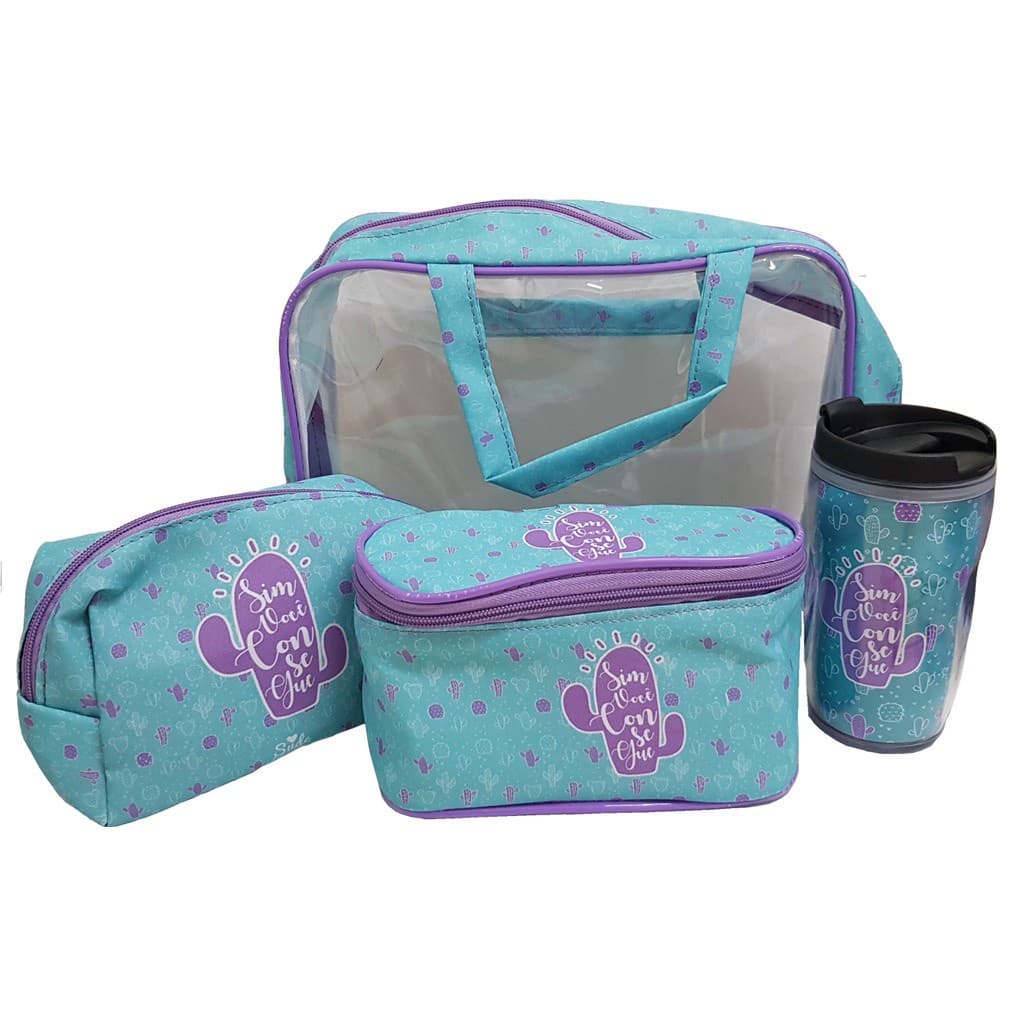 Kit Necessaire 3 Bolsas 1 Copo Viagem - Kit Viagem - Sude