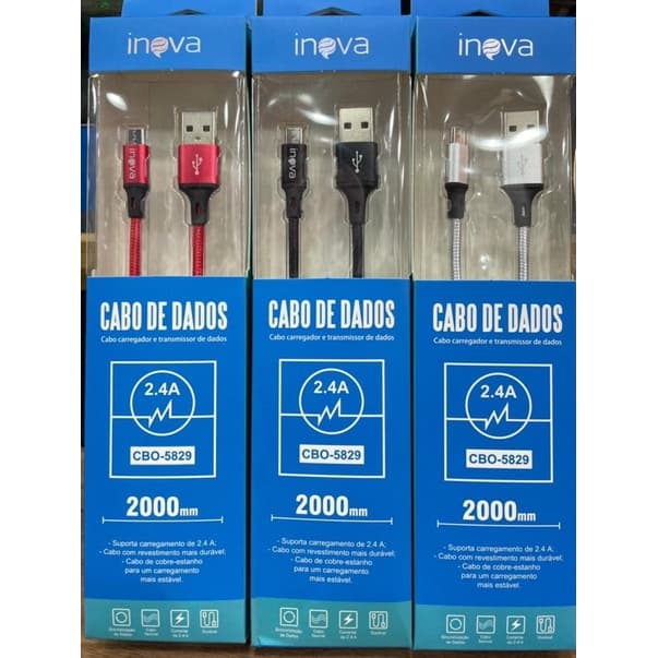 Cabo Carregador Inova Original com Alta Velocidade V8(2 metro)
