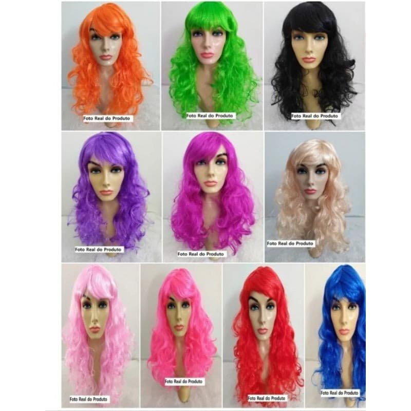 Peruca Longa Ondulada Festa Carnaval Cosplay  Várias Cores