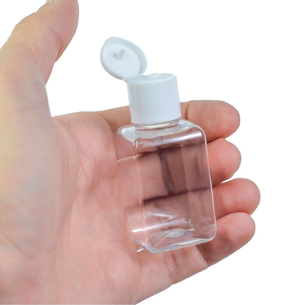 50 Mini Frascos de Plástico 40ml Quadrado com Tampa Fliptop P/ Lembrancinhas