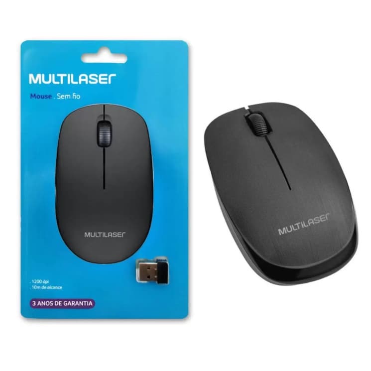Mouse Sem Fio 1200Dpi Alcance de Até 10 Metros Sensibilidade 2.4 Ghz Multilaser MO251