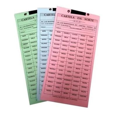 1 Un cartela de rifa com 200 nomes( cores sortidas da cartela )