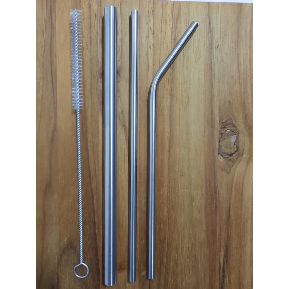 Kit 4 pçs Canudo de aço inox reutilizável + canudo milkshake sustentável + escova de limpeza