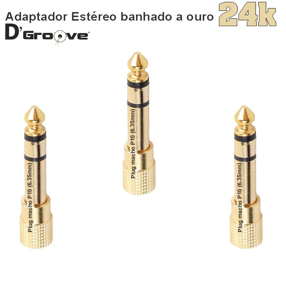 Kit de 3 Plugues adaptador P2/P10 estéreo 24k - Máximo limpeza de sinal