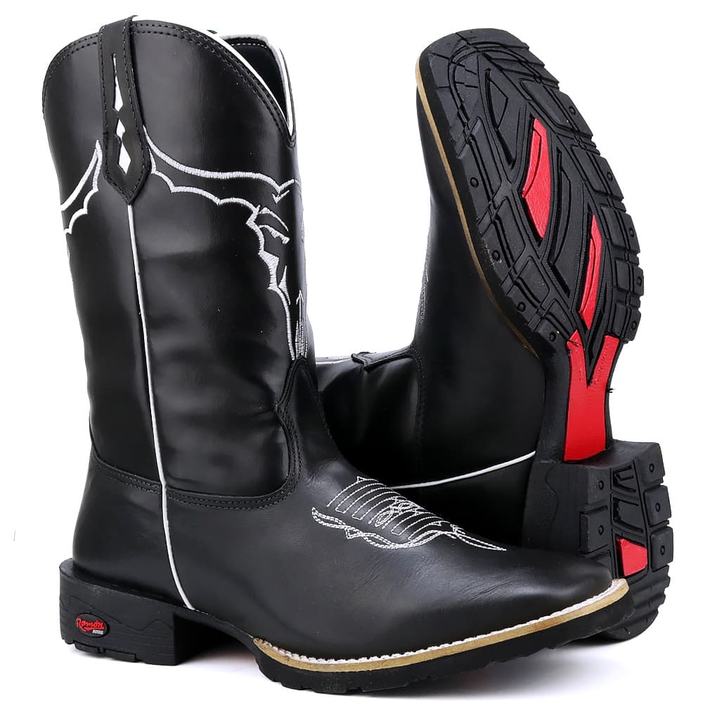 Bota Texana Confortavel Bico Quadrado Country Bordada