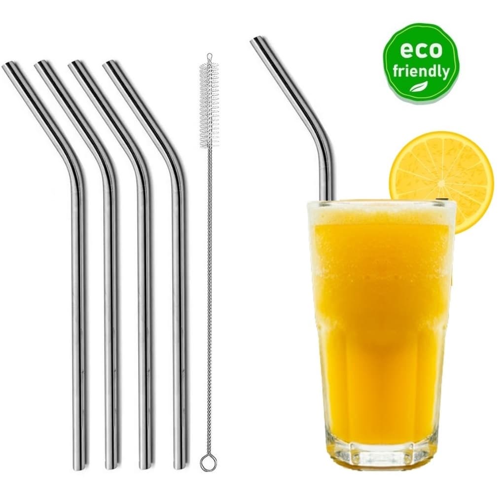 Kit Canudos Inox Reutilizável  Com 4 Canudos + Limpador