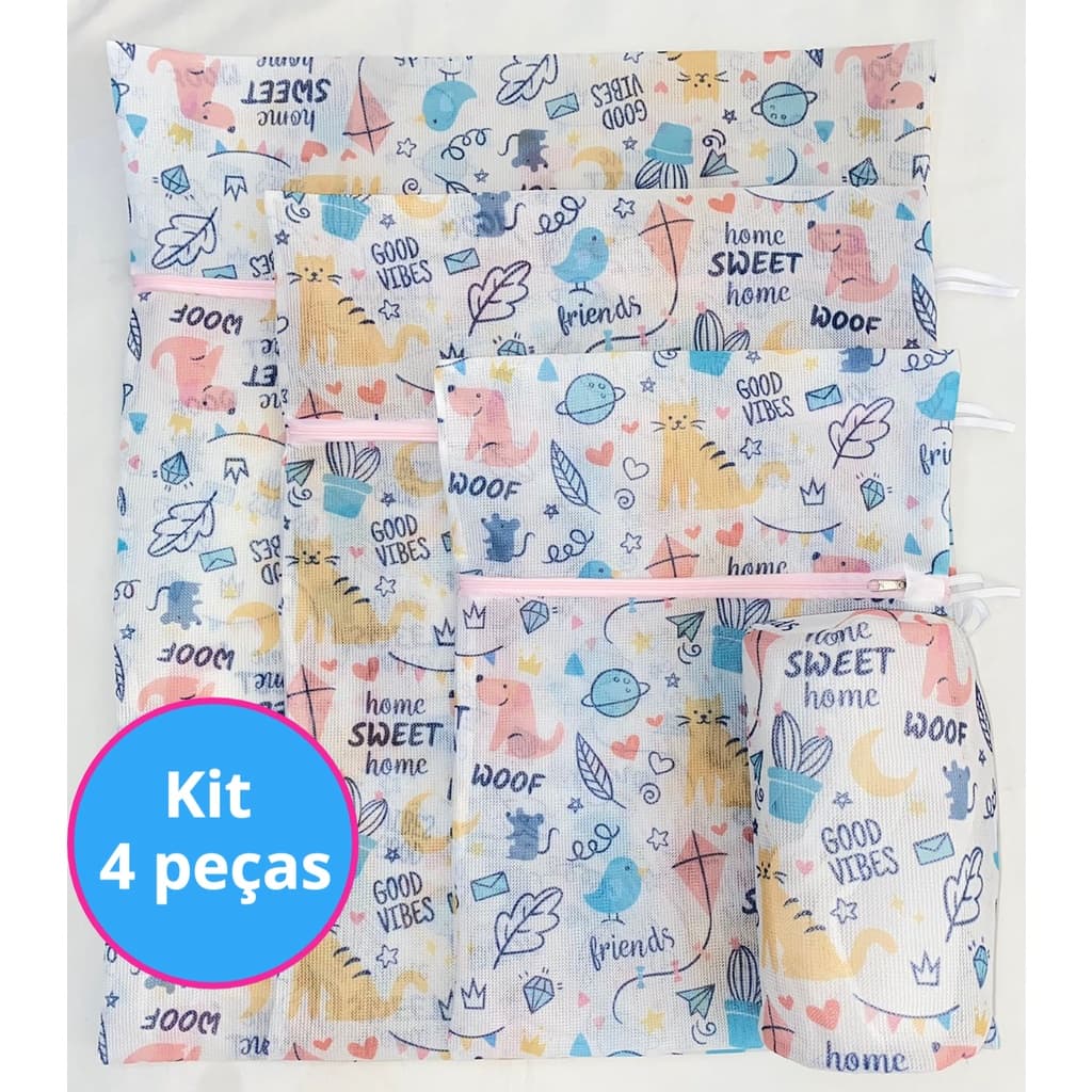 Kit de Sacos para Lavar Roupa Delicada Estampados