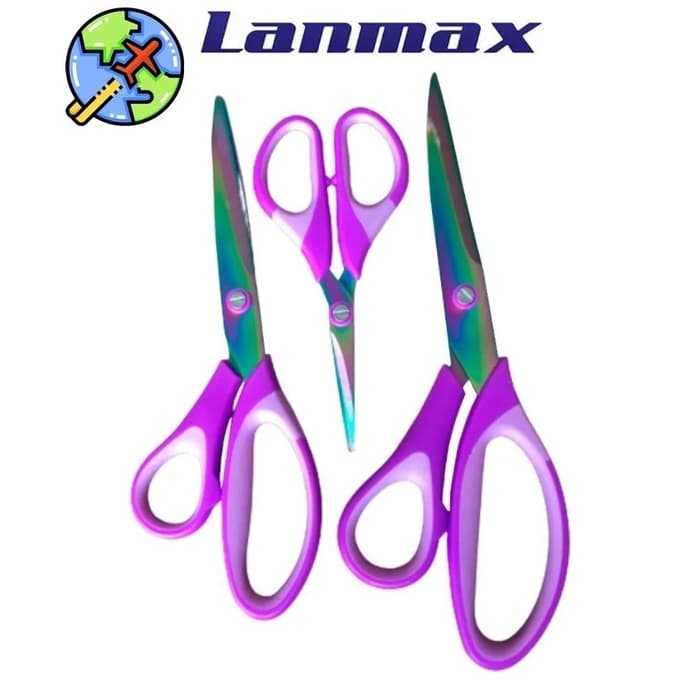 Kit com 3 Tesouras com Lâmina de Titânio Lanmax Artesanato Patchwork multiuso Tesoura Kit 3 Tesoura Titânio