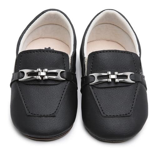 Mocassim Bebê Menino Social Branco Preto Infantil Sapato