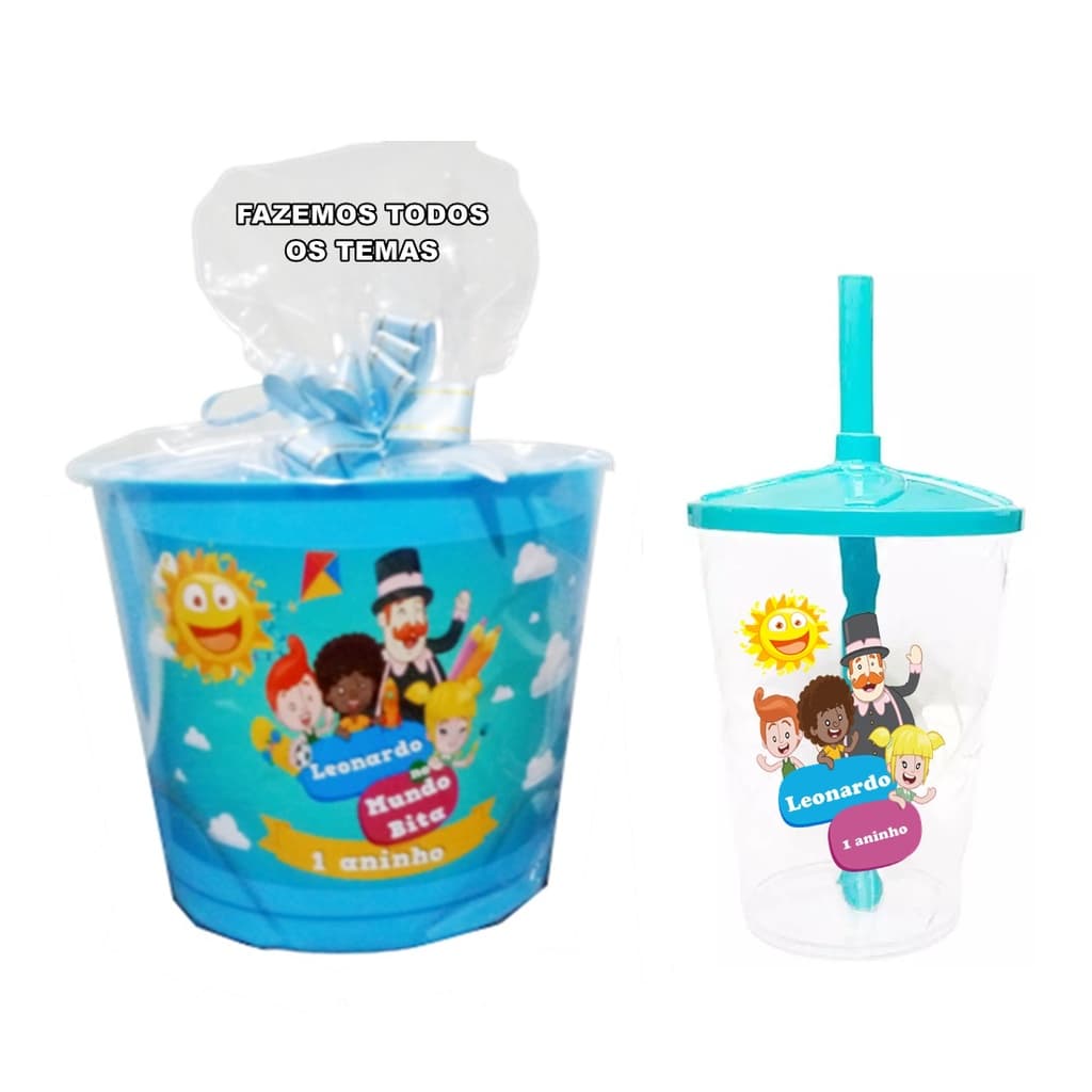 15 Baldes De Pipoca C/ Embalagem  + 15 Copos Twister Shake Kit Festa Personalizado