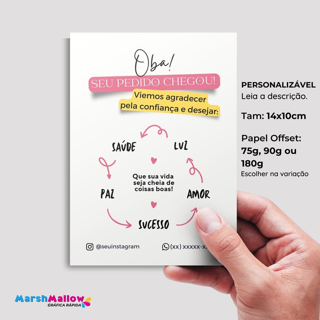 Carta de Agradecimento ao Cliente Personalizada Cartão Unbox 10x14 para loja. Oba seu pedido chegou