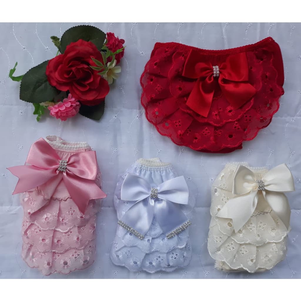Kit 03 Calcinhas Bunda Rica Bordado Inglês Luxo | Tapa Fraldas