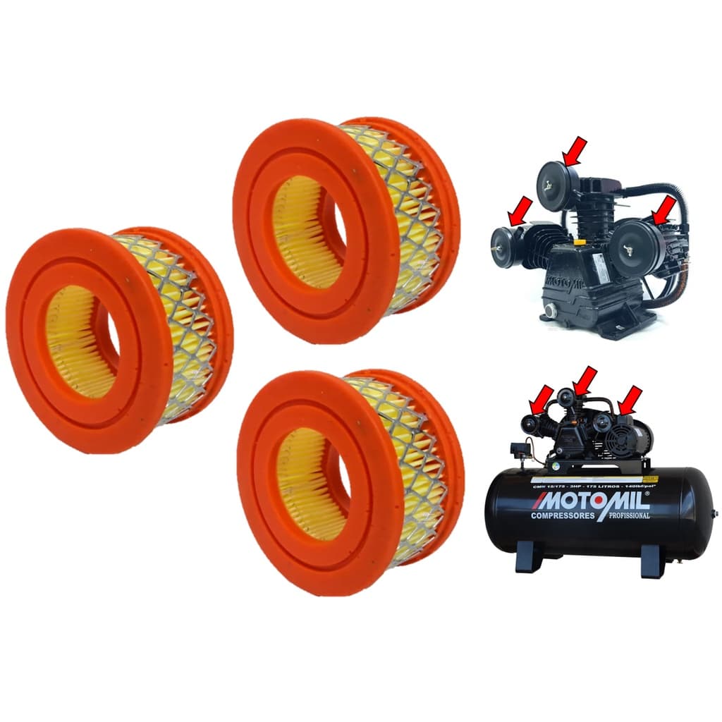 3 Elementos Filtrantes Refil 75X40X38 Compressores CMV 15/175 MotoMil