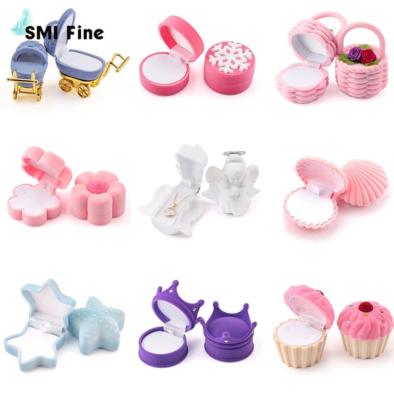 1 Peça Linda Caixa De Jóias De Veludo Recipiente Anel De Casamento Para Brincos Colar Pulseira Exibição Titular Presente 9 Estilos