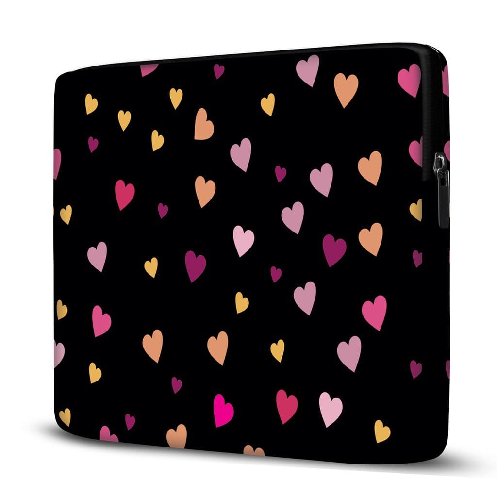 Capa Case Pasta para Notebook em Neoprene  - Preto Corações