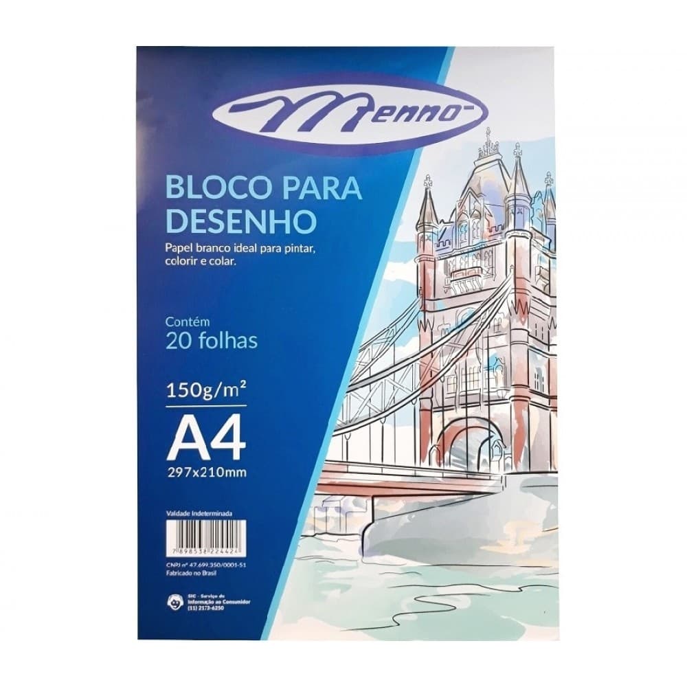 Bloco Desenho A4 150grs C/ 20fls Branco Menno