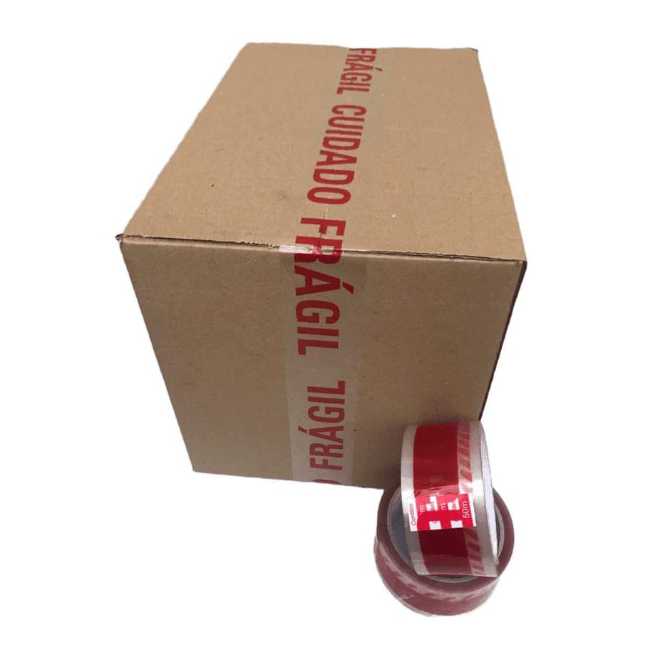 2 Rolos Fita Adesiva Durex Larga 48x50 Cuidado Frágil Transparente