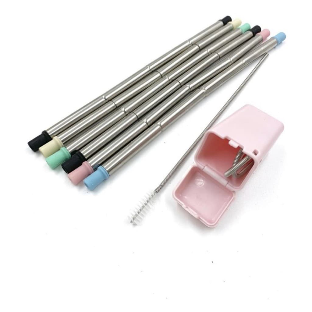 Canudo Retrátil De Silicone Dobrável Ecológico Com Escova Portátil