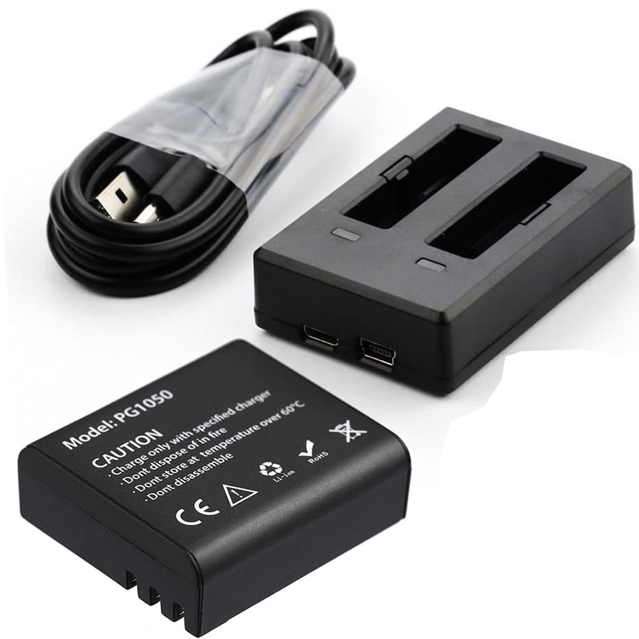 Kit Carregador Duplo Eken H9r + Bateria Original PG1050 Li-Ion 1050mAh p/ Câmera Sjcam Sj4000 Sj5000 H6S H9RS