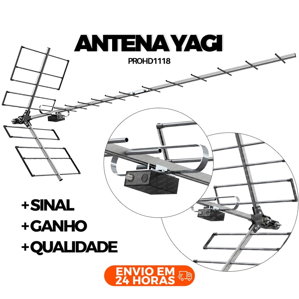 Antena Digital Yagi Externa 4k Alto Ganho Longo Alcance PROHD-1118