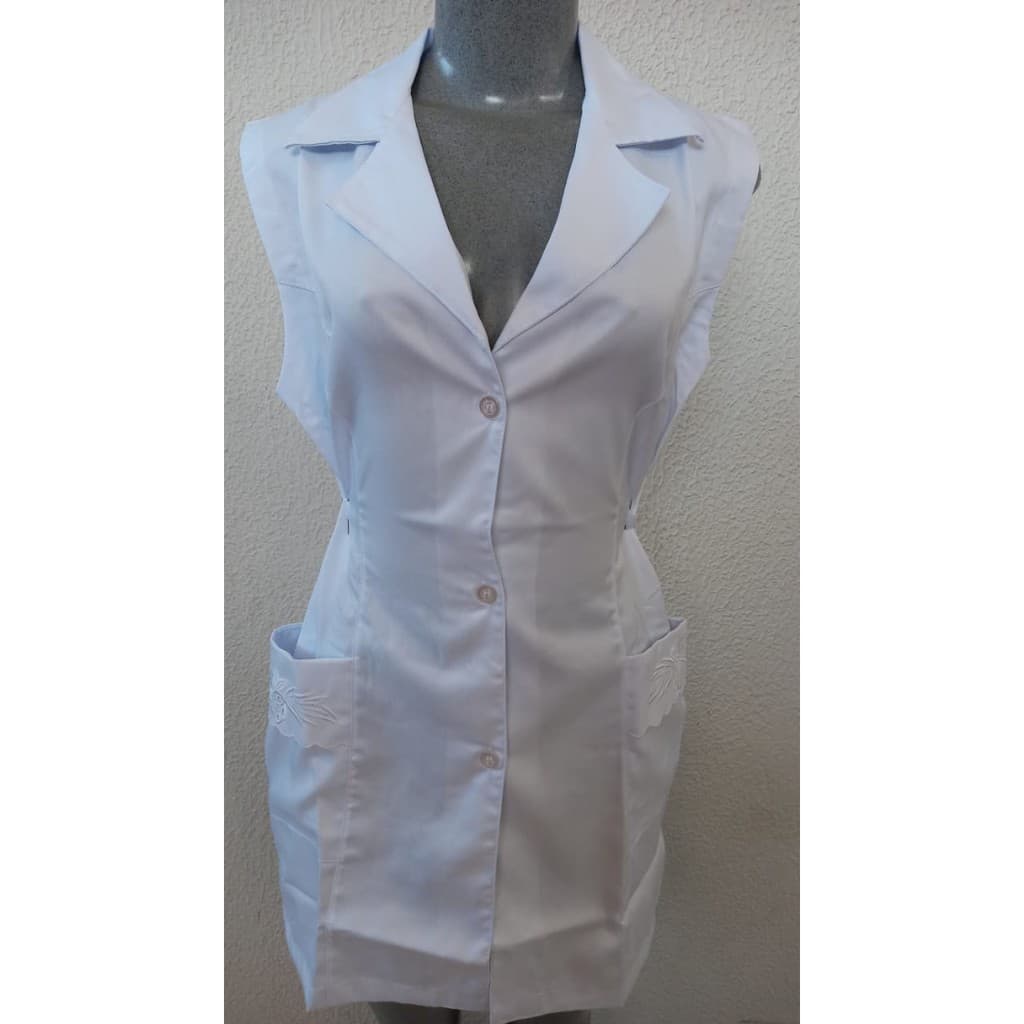 Jaleco Feminino Branco Bordado Tecido Microfibra ref : 977