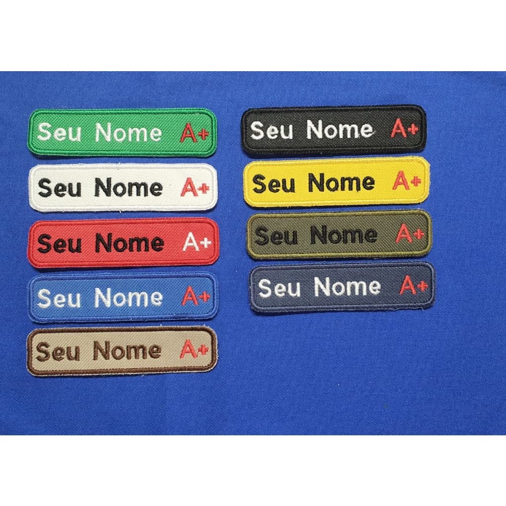 Tarjeta Nome com Tipagem Sanguínea - Bordada - Medidas 2,5 cm x 10 cm