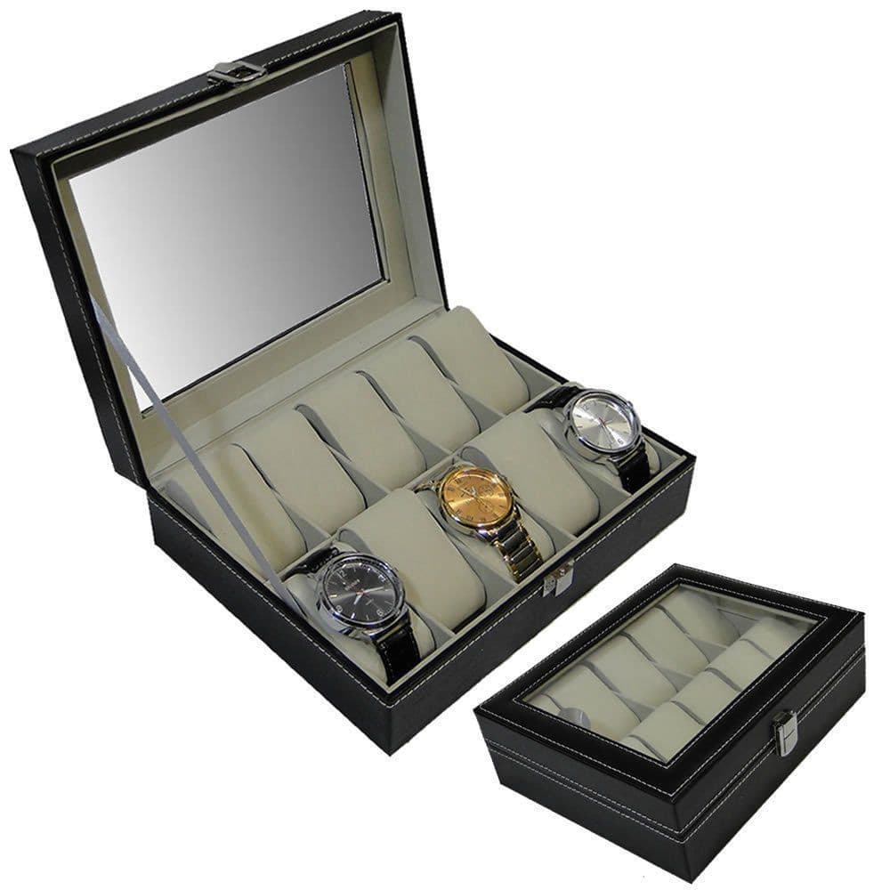 Porta Relógios Caixa Estojo Para 10 Relógios Luxo CBRN02283