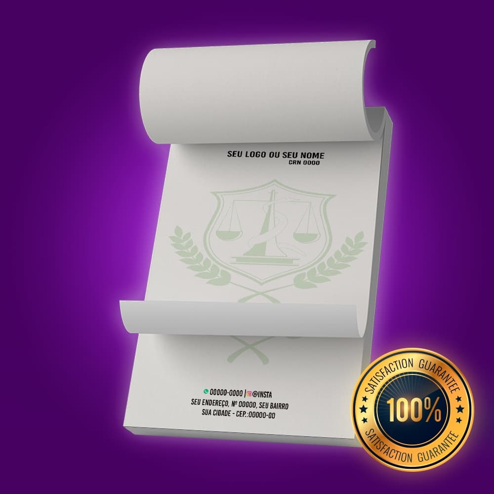 Receituário, 2unid Personalizado 14x20cm.