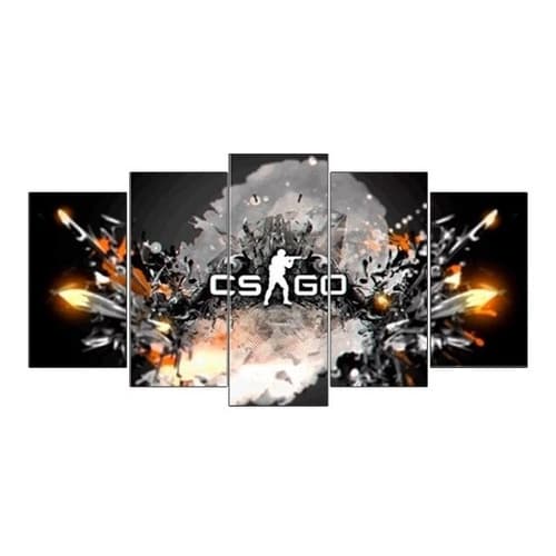 Quadro Counter Striker Cs Go 4k 5 Peças Mosaico 