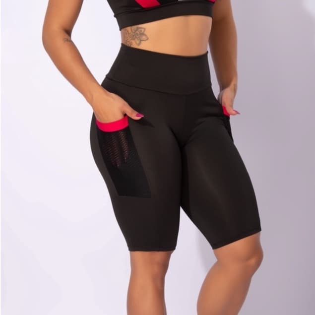 Bermuda Fitness ciclista academia Feminina Com Bolso