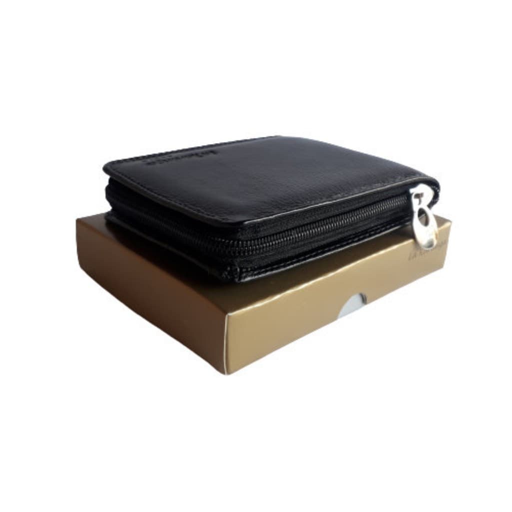 Carteira masculina de couro com ziper porta cartão moderna documento